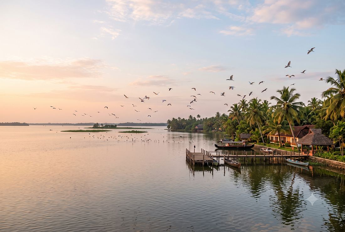 Kumarakom backwaters at sunrise, Kerala