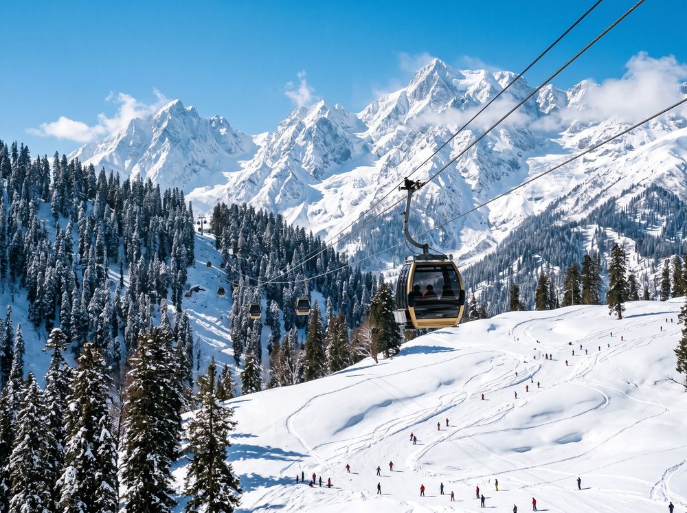 Gulmarg gondola over snow meadows — Kashmir Gulmarg tour package from Kochi Kerala